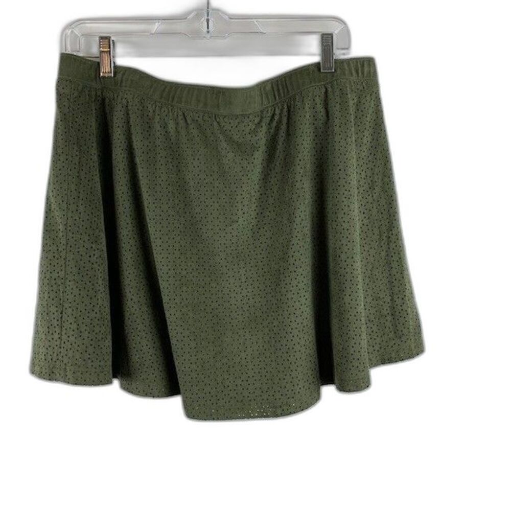 Candies Womans XL Skirt Olive Green Cut Out Pattern Fully Lined